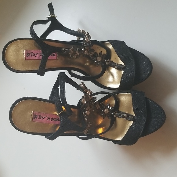 Gold Bottom Betsey Johnson Bejewelled Heels - Picture 3 of 6